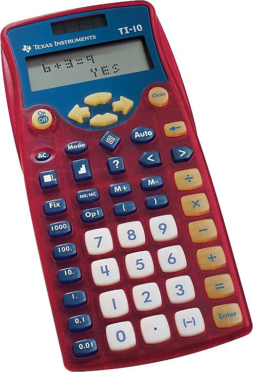 Texas Instruments 11-Digit Battery/Solar Powered Basic Calculator, Red, 10/Box