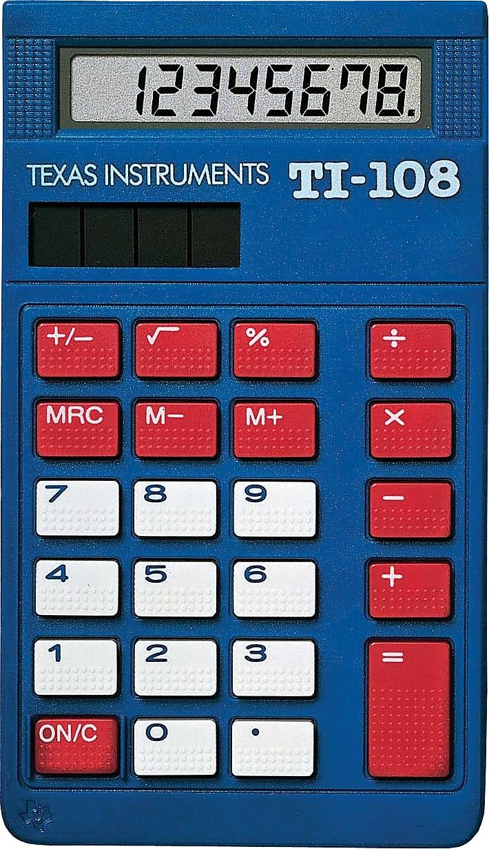Texas Instruments TI-108 Teacher Kit 8-Digit Solar Powered Basic Calculator, Blue, 10/Box