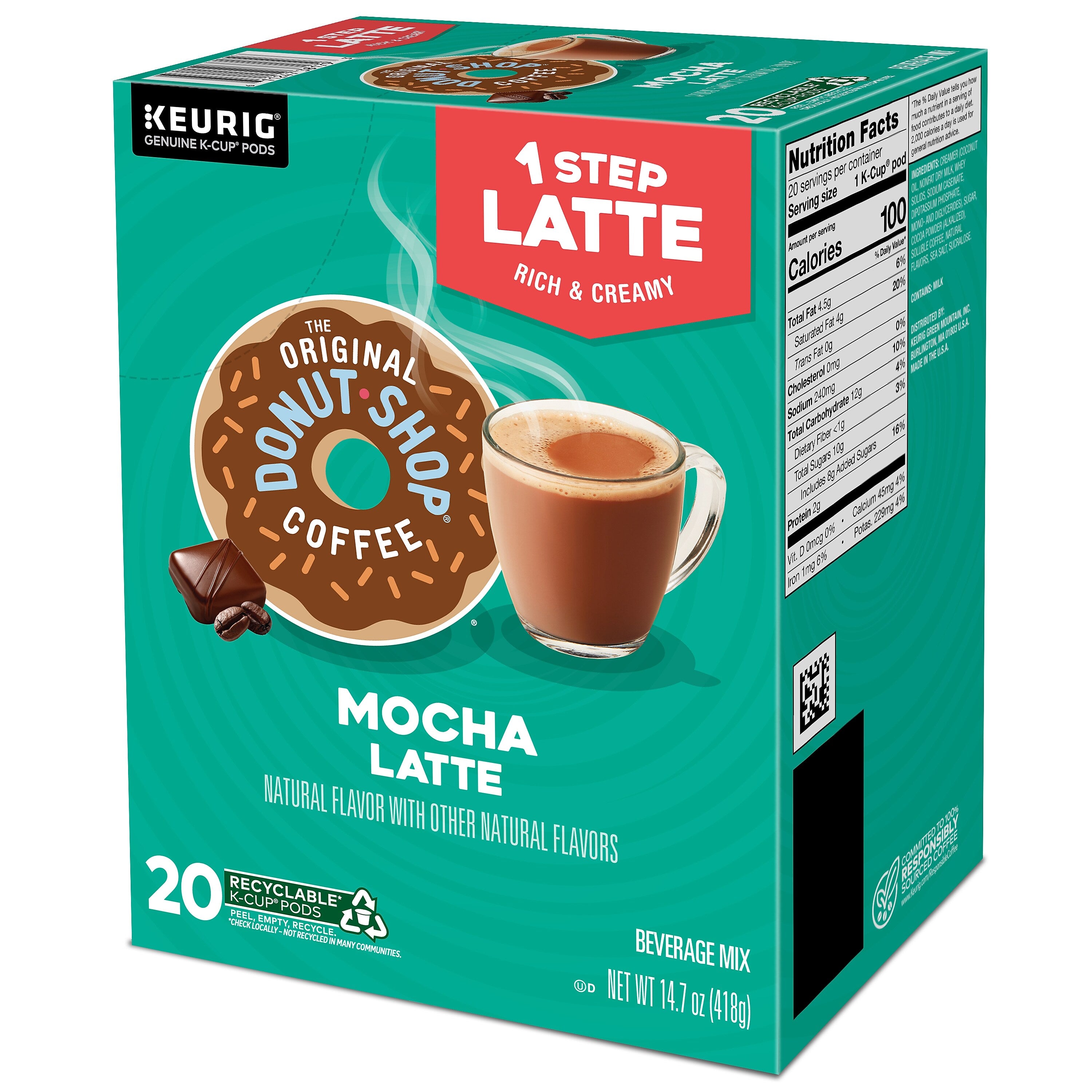 The Original Donut Shop One Step Mocha Latte Coffee Keurig® K-Cup® Pods, Light Roast, 20/Box