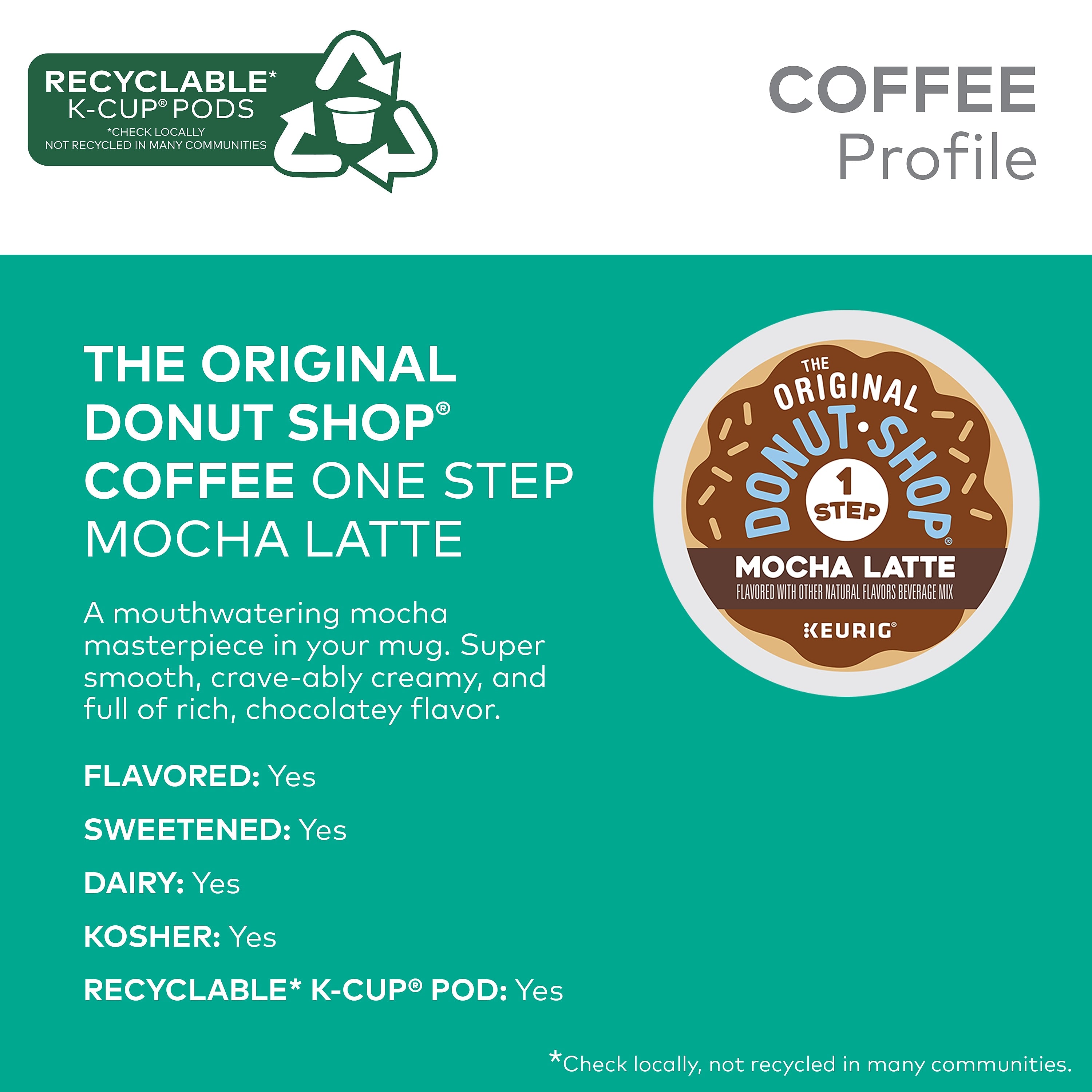 The Original Donut Shop One Step Mocha Latte Coffee Keurig® K-Cup® Pods, Light Roast, 20/Box
