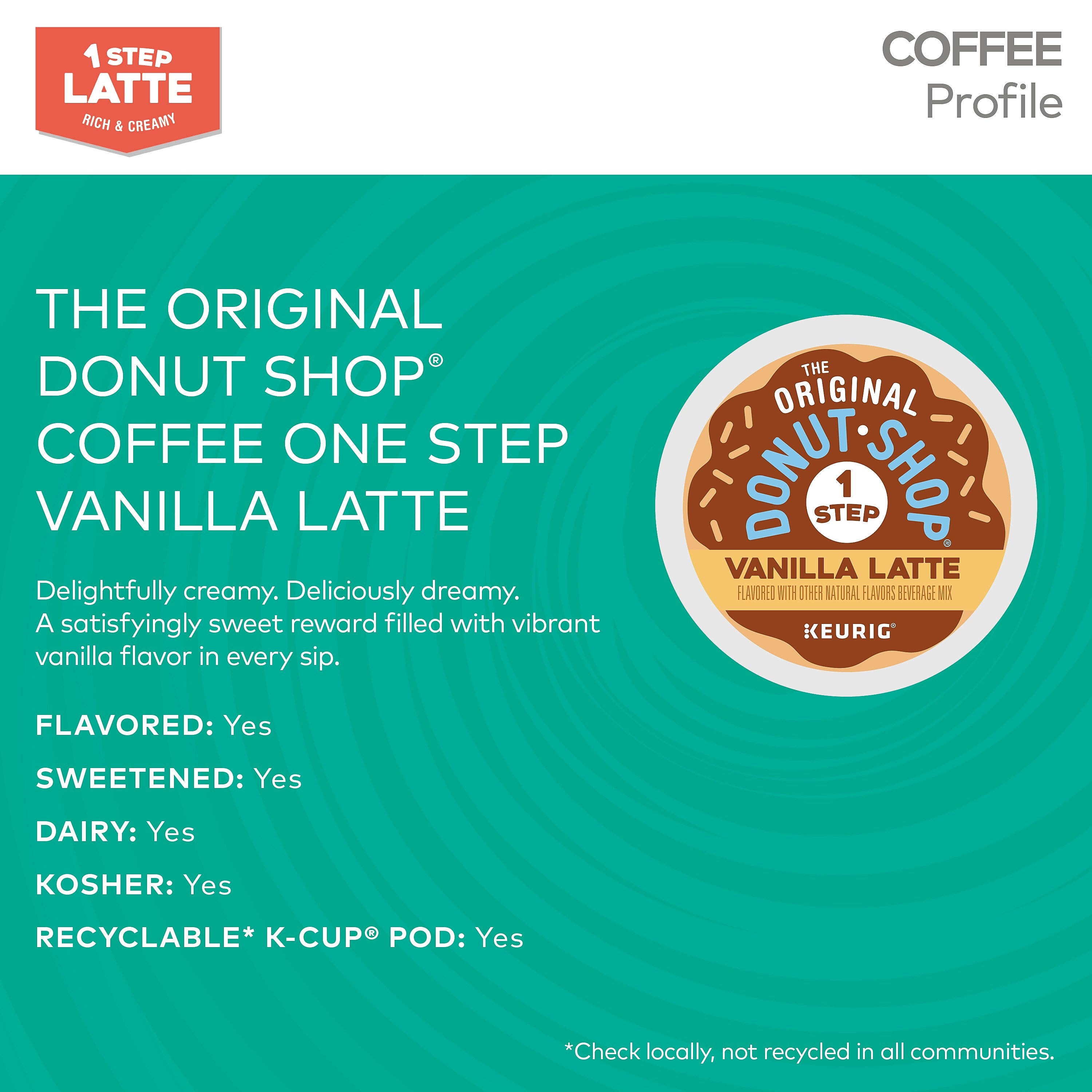 The Original Donut Shop One Step Vanilla Latte Coffee Keurig® K-Cup® Pods, Light Roast, 20/Box