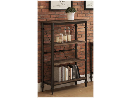 Thomasville Breslyn 3-Shelf 48"H Metal Bookcase, Crosscut Hickory/Black Nickel