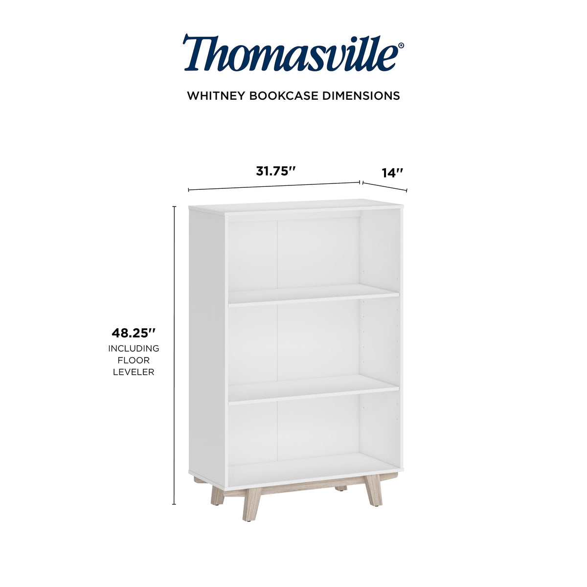 Thomasville Furniture Whitney 3-Shelf 48"H Bookcase, White