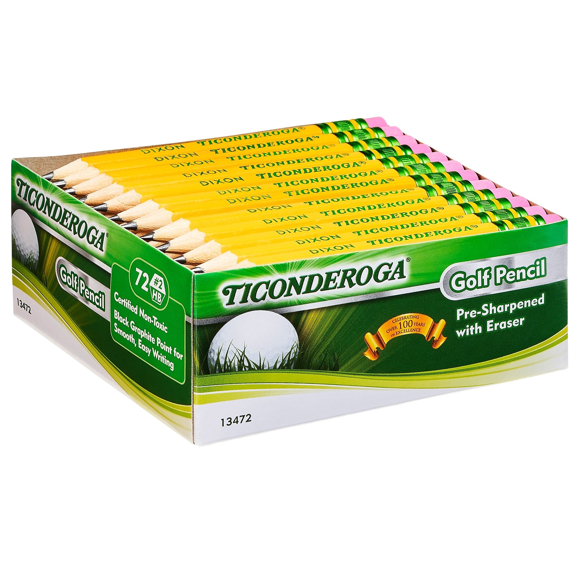 Ticonderoga Golf Pre-Sharpened Wooden Pencil, 2.2mm, #2 Medium Lead, 72/Pack