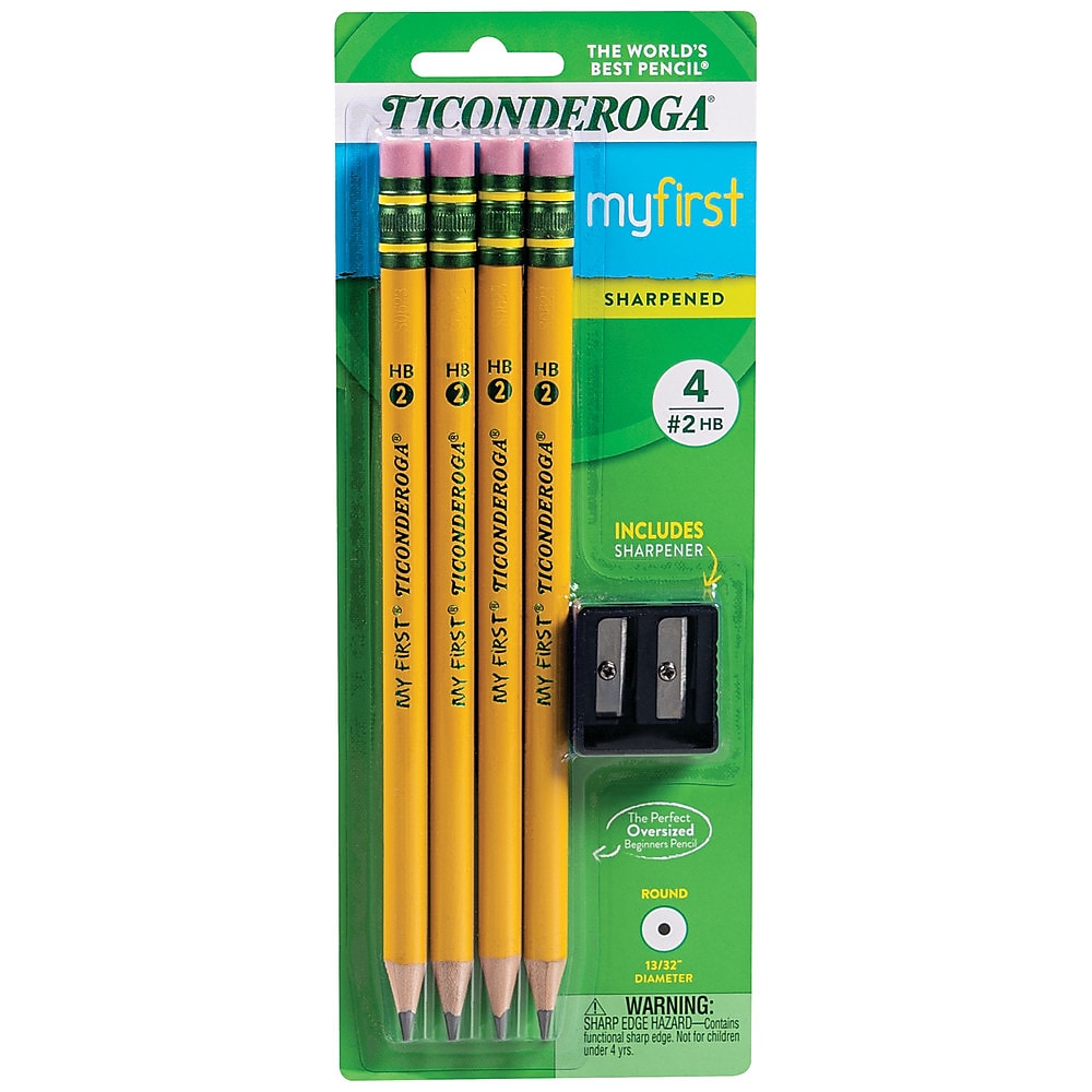 Ticonderoga My First Pre-Sharpened Wooden Pencil, 1.3mm, #2 Medium Lead, 4/Pack