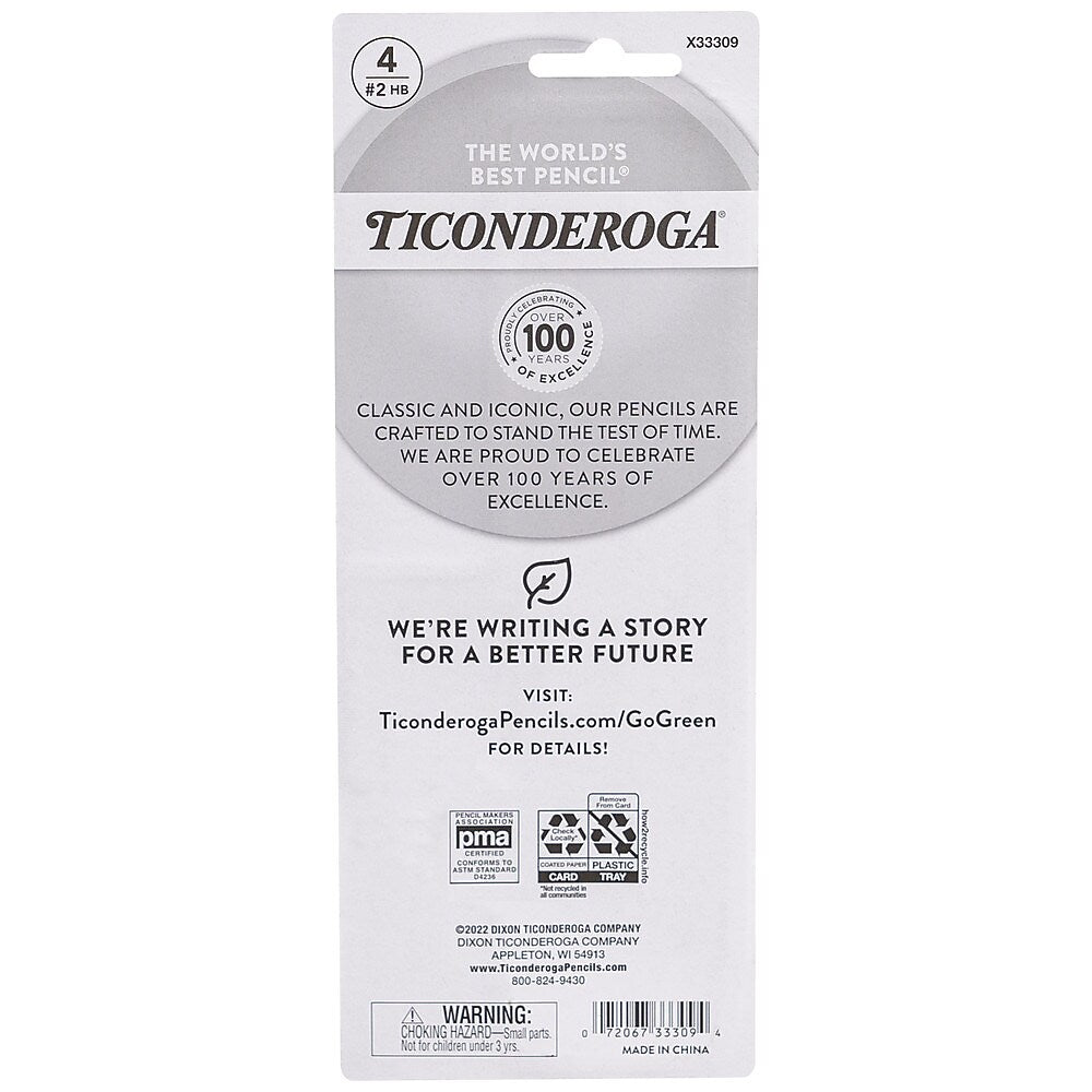 Ticonderoga My First Pre-Sharpened Wooden Pencil, 1.3mm, #2 Medium Lead, 4/Pack