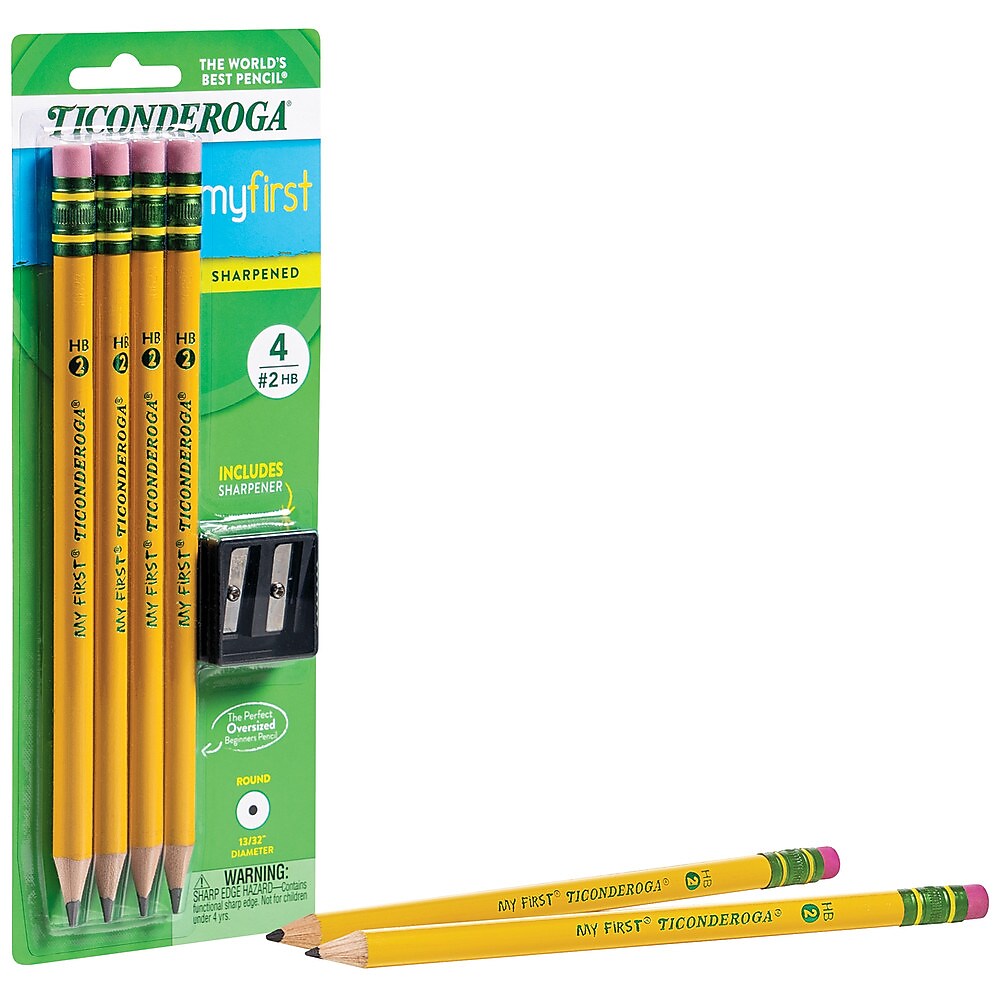 Ticonderoga My First Pre-Sharpened Wooden Pencil, 1.3mm, #2 Medium Lead, 4/Pack