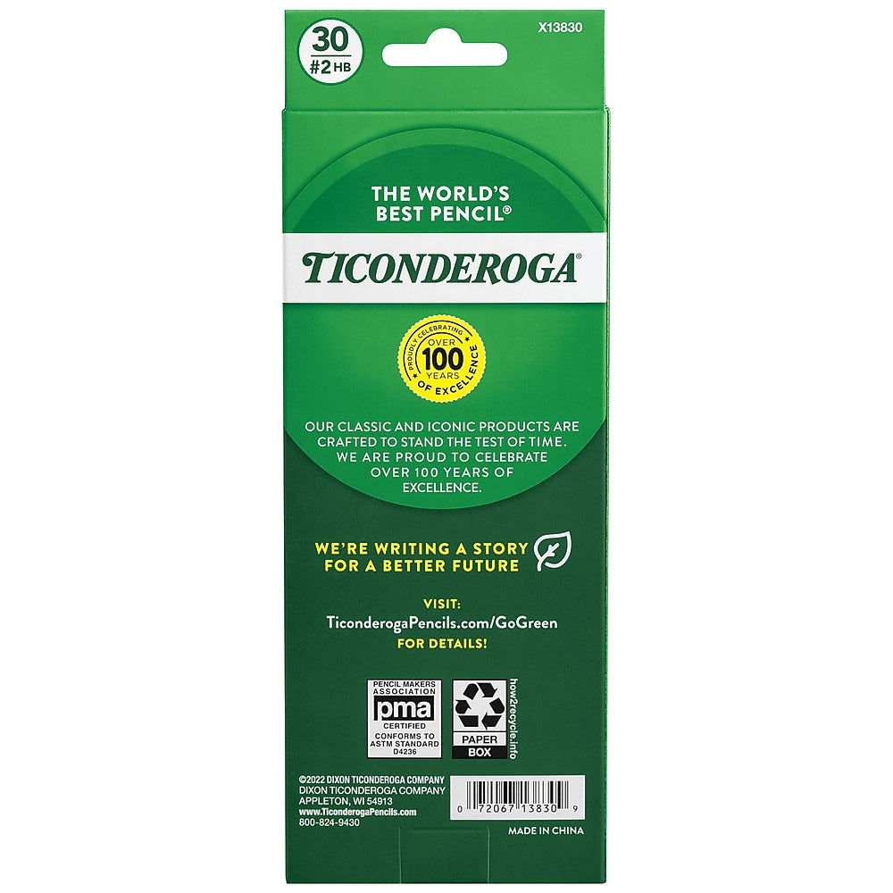 Ticonderoga Pre-Sharpened Wooden Pencil, 2.2mm, #2 Soft Lead, 30/Pack