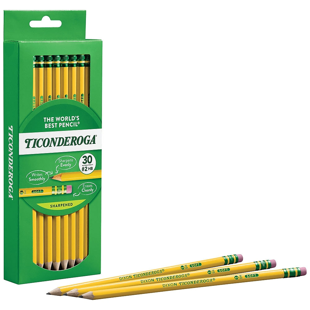 Ticonderoga Pre-Sharpened Wooden Pencil, 2.2mm, #2 Soft Lead, 30/Pack