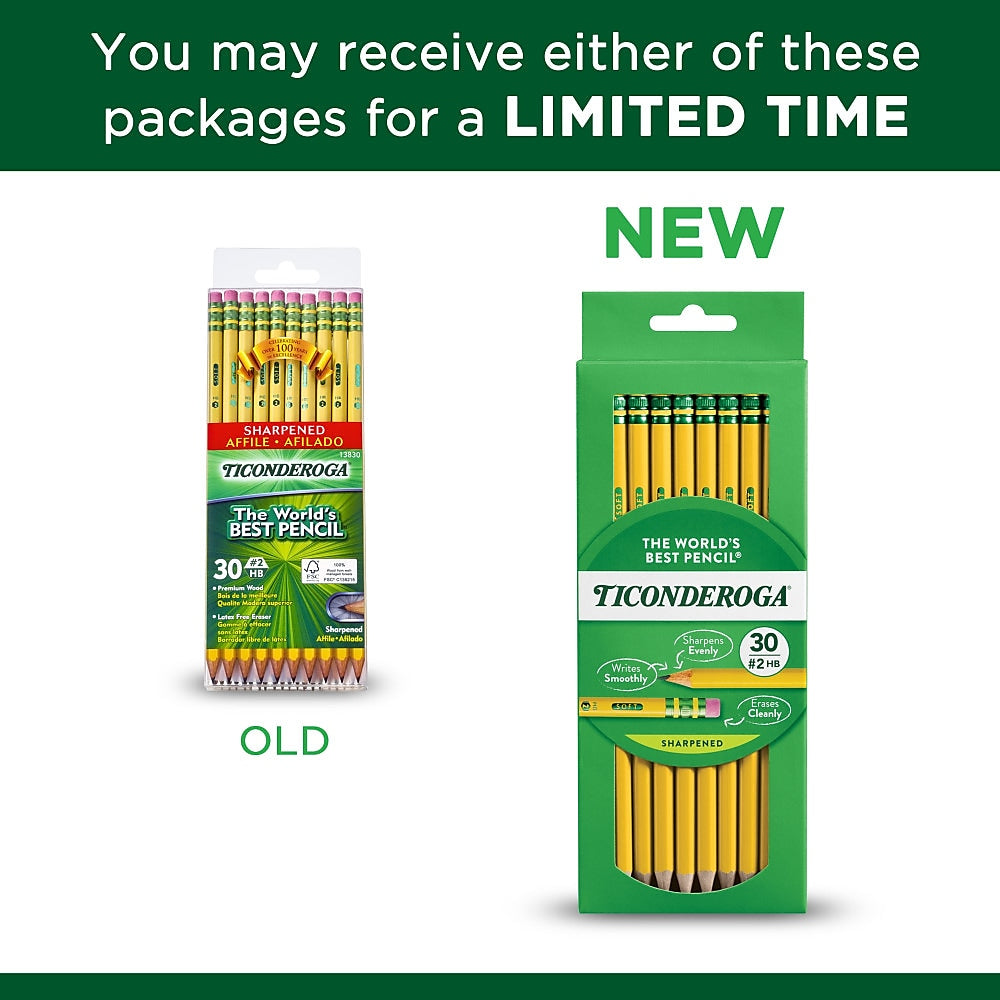 Ticonderoga Pre-Sharpened Wooden Pencil, 2.2mm, #2 Soft Lead, 30/Pack