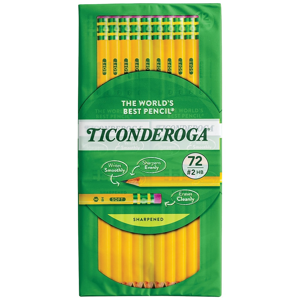 Ticonderoga Pre-Sharpened Wooden Pencil, 2.2mm, #2 Soft Lead, 72/Pack
