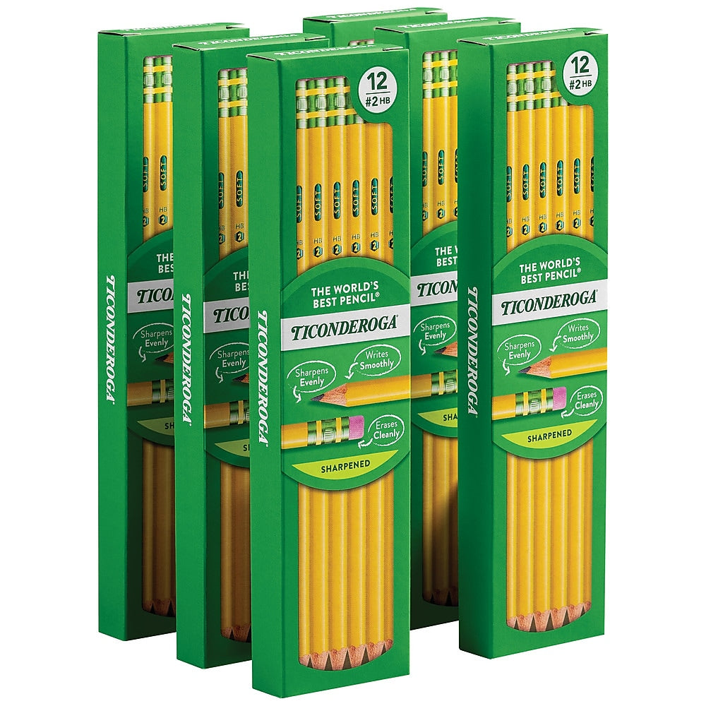 Ticonderoga Pre-Sharpened Wooden Pencil, 2.2mm, #2 Soft Lead, 72/Pack