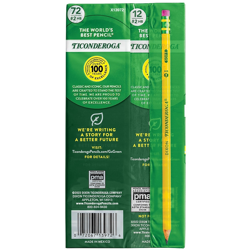 Ticonderoga Pre-Sharpened Wooden Pencil, 2.2mm, #2 Soft Lead, 72/Pack