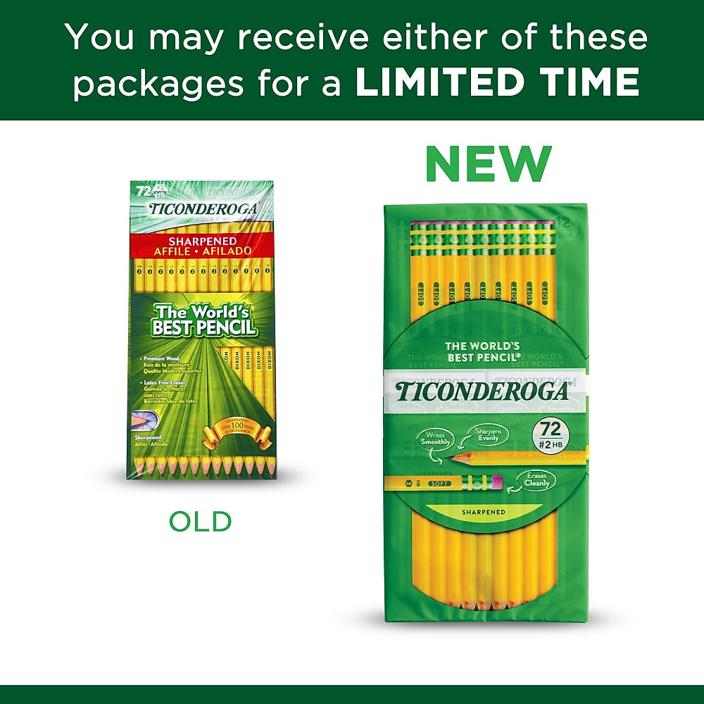 Ticonderoga Pre-Sharpened Wooden Pencil, 2.2mm, #2 Soft Lead, 72/Pack