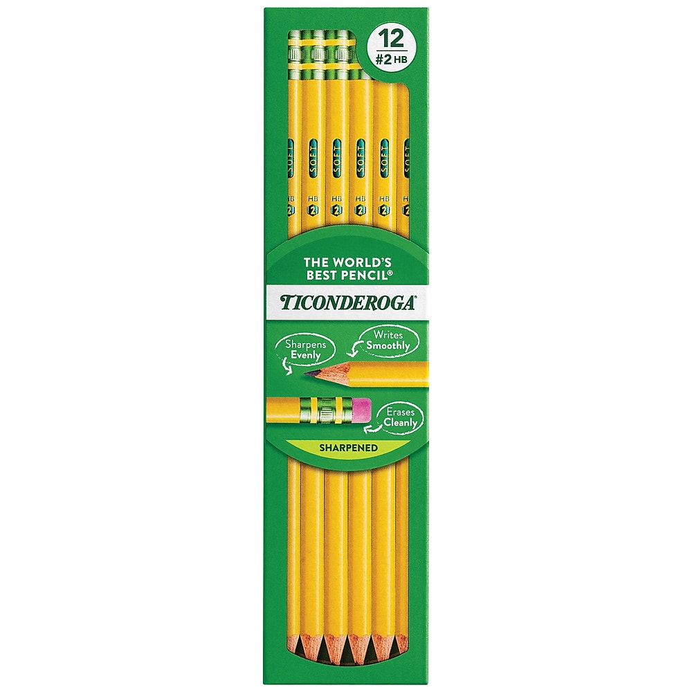 Ticonderoga Pre-Sharpened Wooden Pencil, 2.2mm, #2 Soft Lead, Dozen
