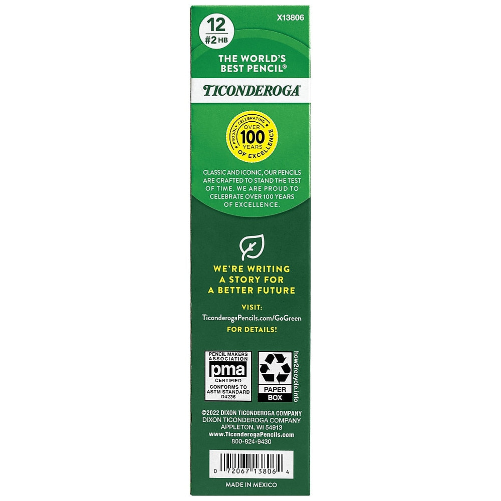 Ticonderoga Pre-Sharpened Wooden Pencil, 2.2mm, #2 Soft Lead, Dozen