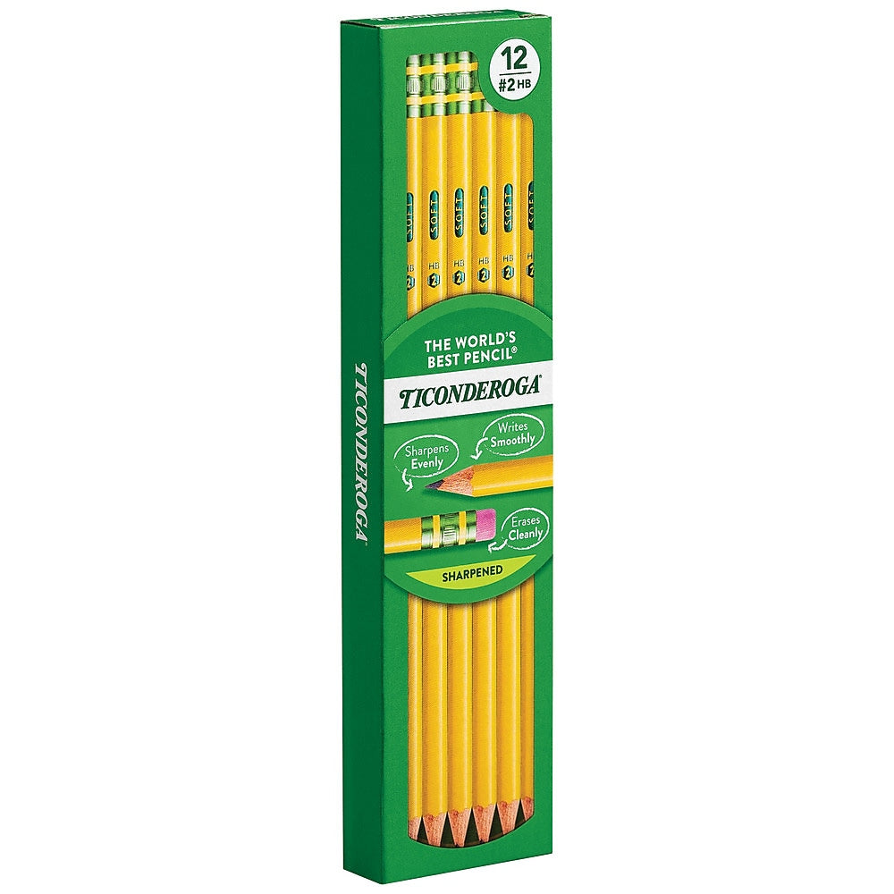 Ticonderoga Pre-Sharpened Wooden Pencil, 2.2mm, #2 Soft Lead, Dozen