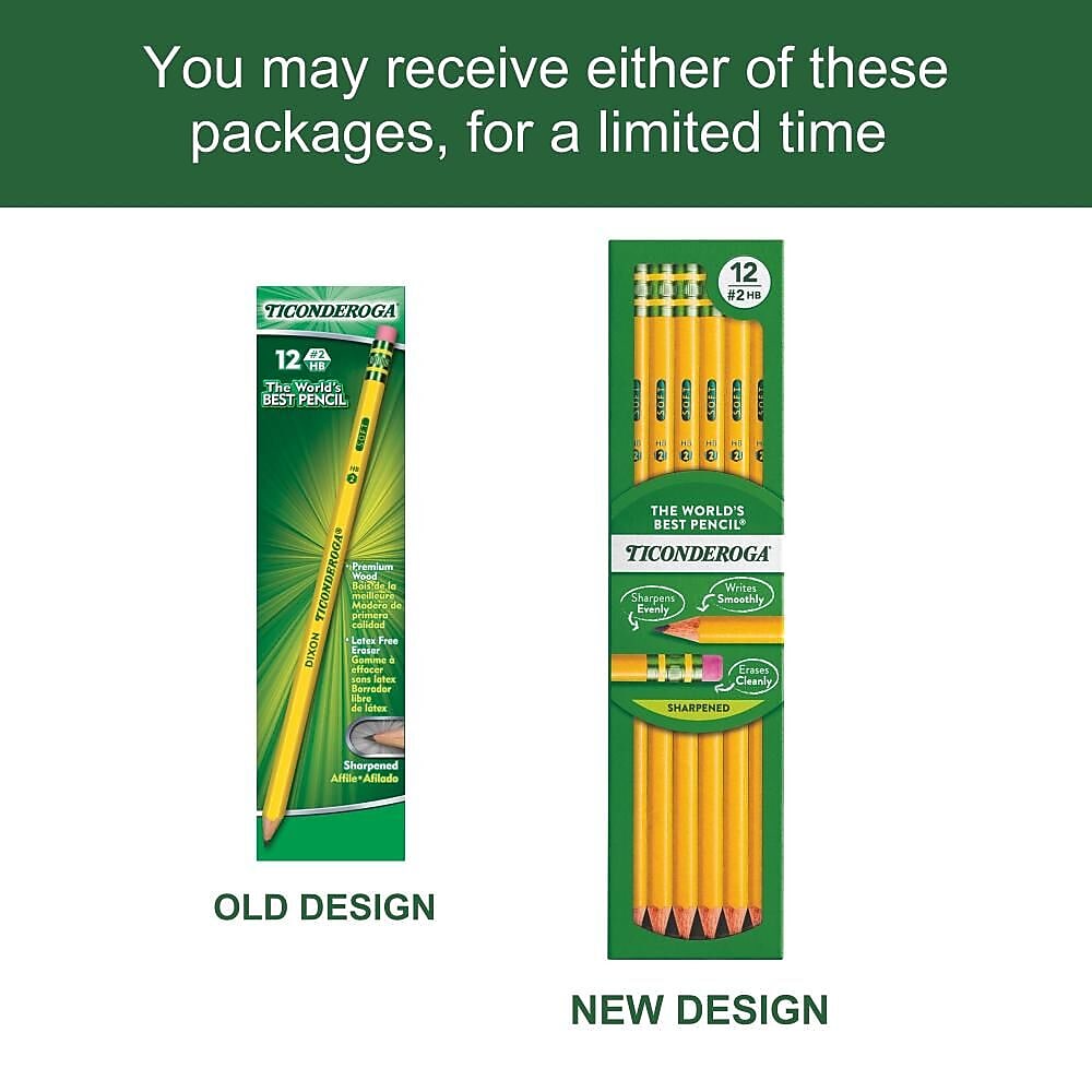 Ticonderoga Pre-Sharpened Wooden Pencil, 2.2mm, #2 Soft Lead, Dozen