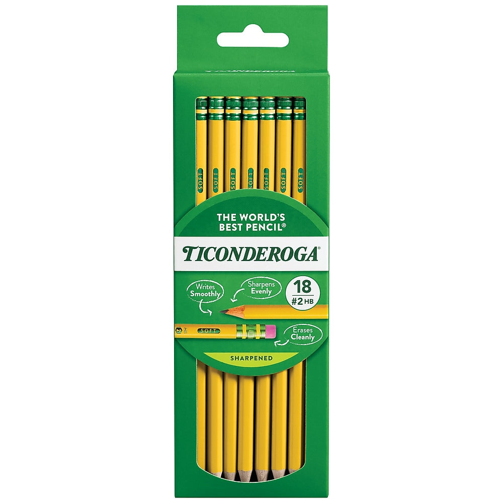 Ticonderoga The World's Best Pencil Pre-Sharpened Wooden Pencil, 2.2mm, #2 Soft Lead, 18/Pack