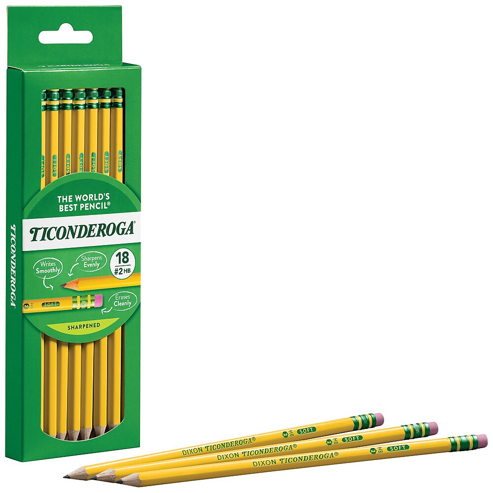 Ticonderoga The World's Best Pencil Pre-Sharpened Wooden Pencil, 2.2mm, #2 Soft Lead, 18/Pack