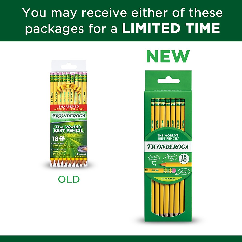 Ticonderoga The World's Best Pencil Pre-Sharpened Wooden Pencil, 2.2mm, #2 Soft Lead, 18/Pack