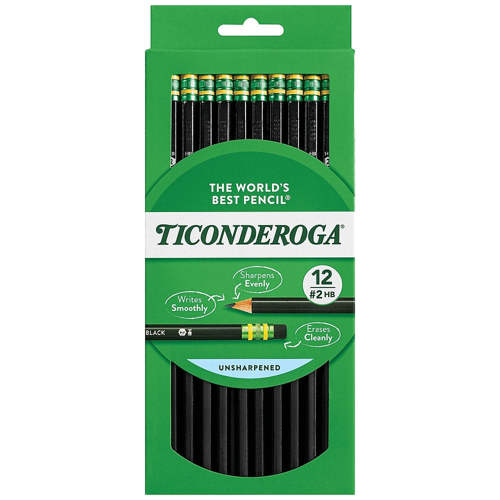 Ticonderoga The World's Best Pencil Wooden Pencil, 0.7mm, #2 Soft Lead, Dozen