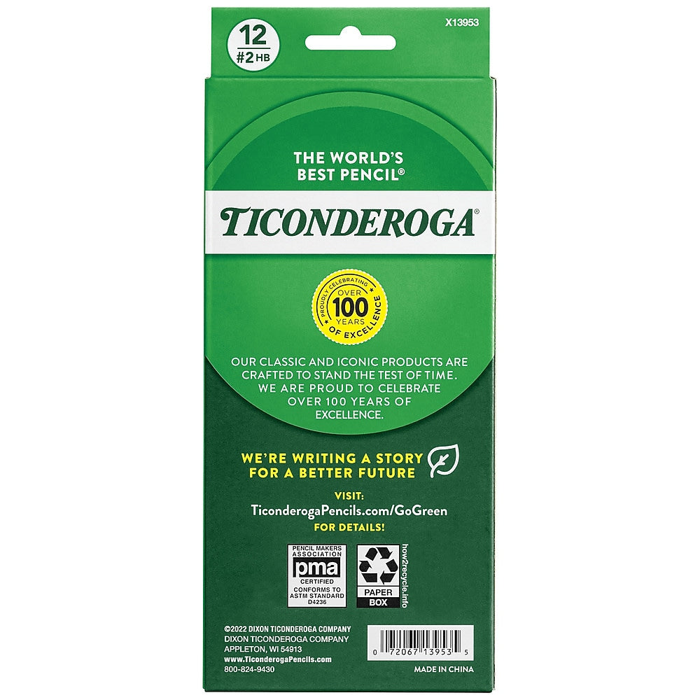 Ticonderoga The World's Best Pencil Wooden Pencil, 0.7mm, #2 Soft Lead, Dozen