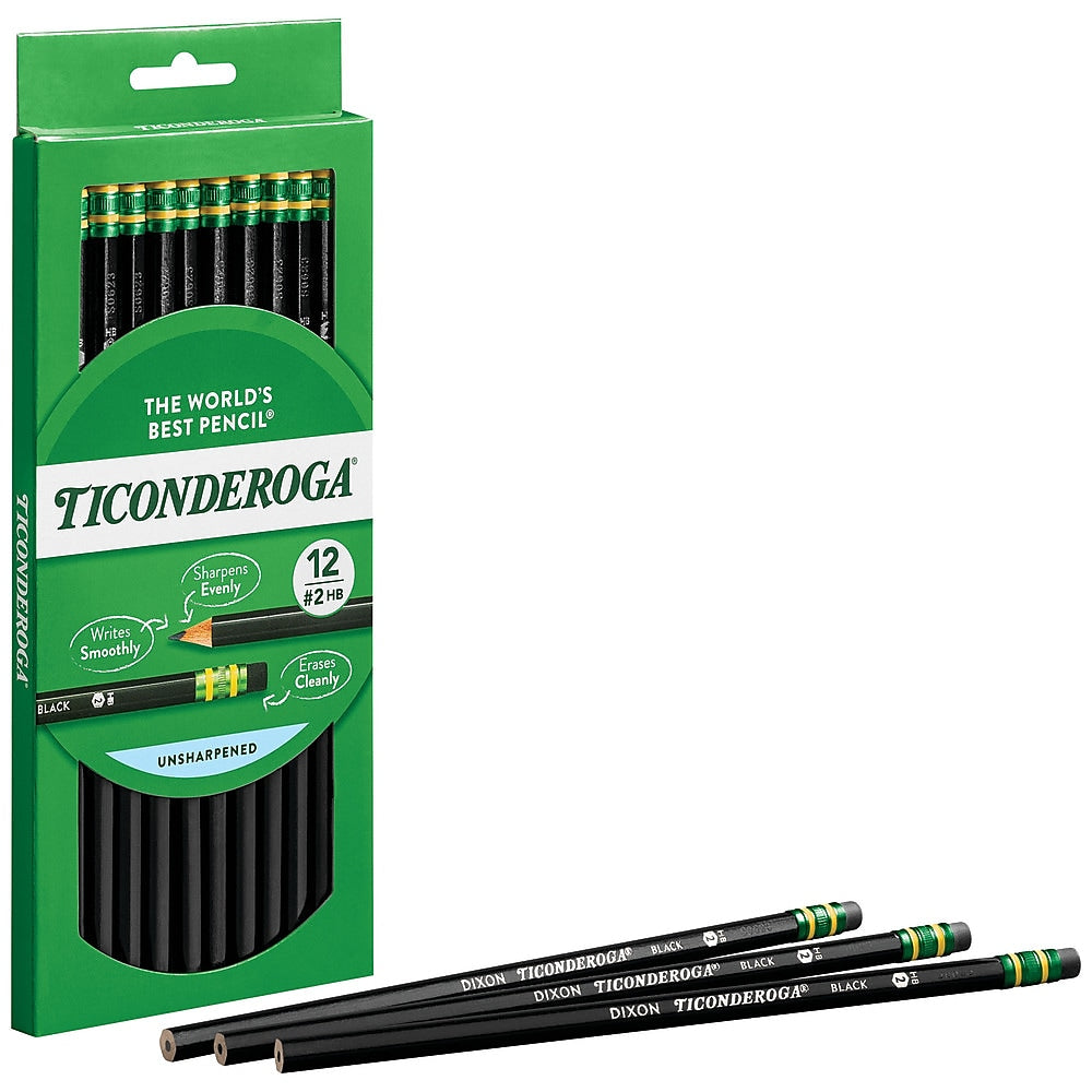 Ticonderoga The World's Best Pencil Wooden Pencil, 0.7mm, #2 Soft Lead, Dozen