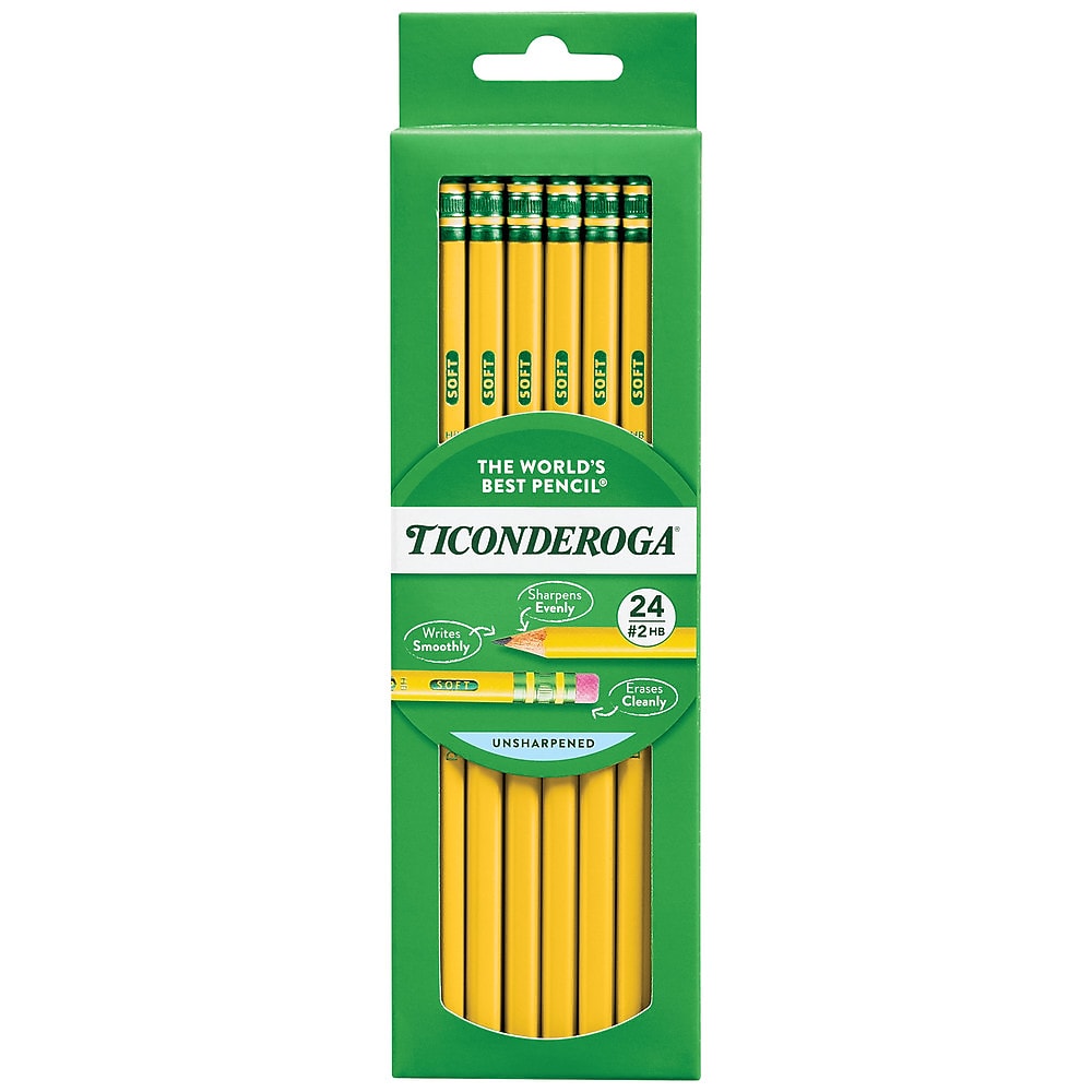 Ticonderoga The World's Best Pencil Wooden Pencil, 2.2mm, #2 Soft Lead, 2 Dozen