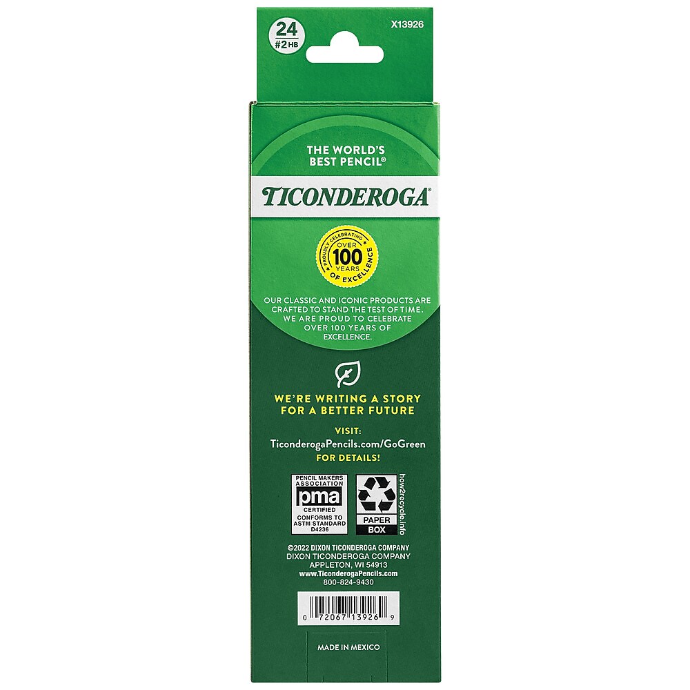 Ticonderoga The World's Best Pencil Wooden Pencil, 2.2mm, #2 Soft Lead, 2 Dozen