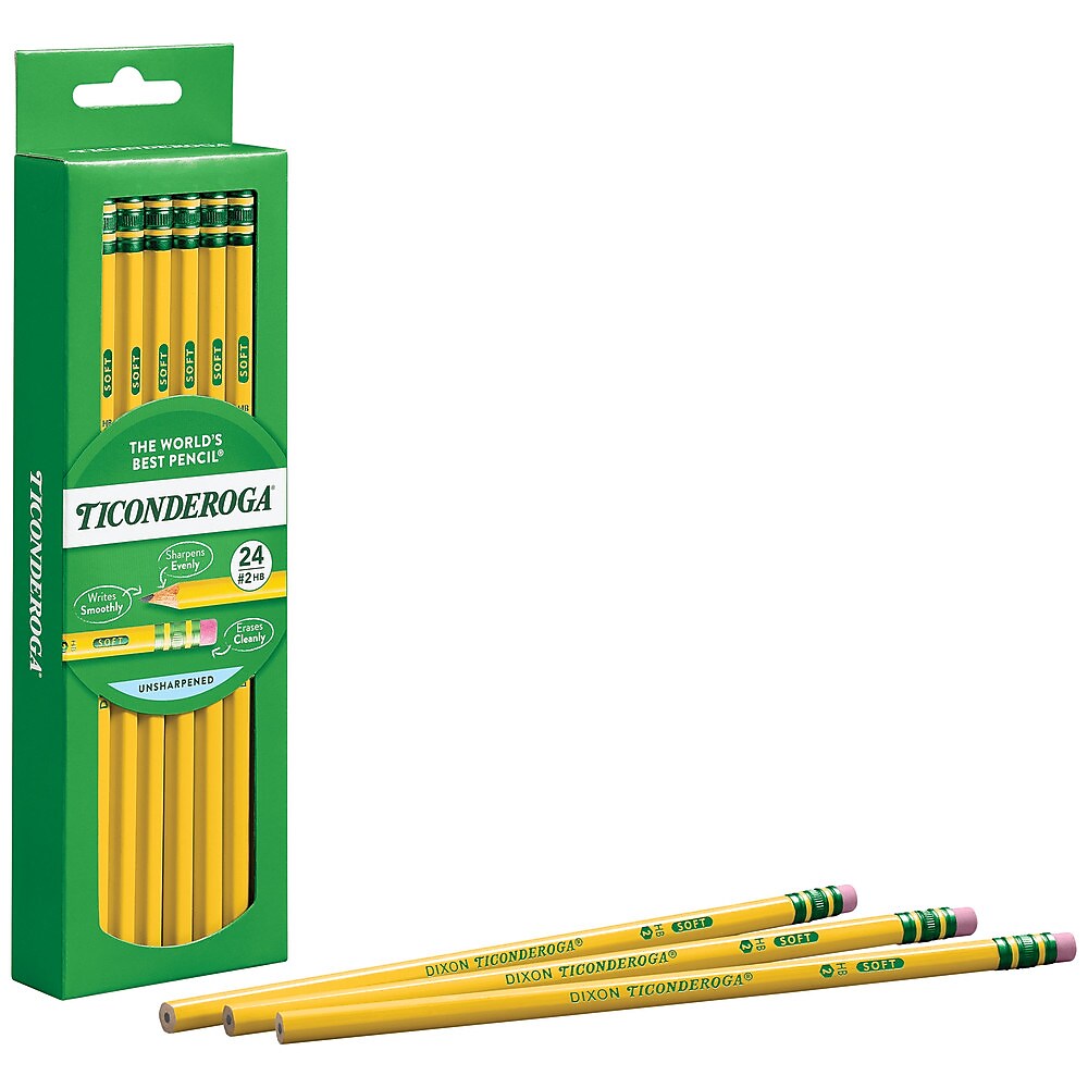 Ticonderoga The World's Best Pencil Wooden Pencil, 2.2mm, #2 Soft Lead, 2 Dozen