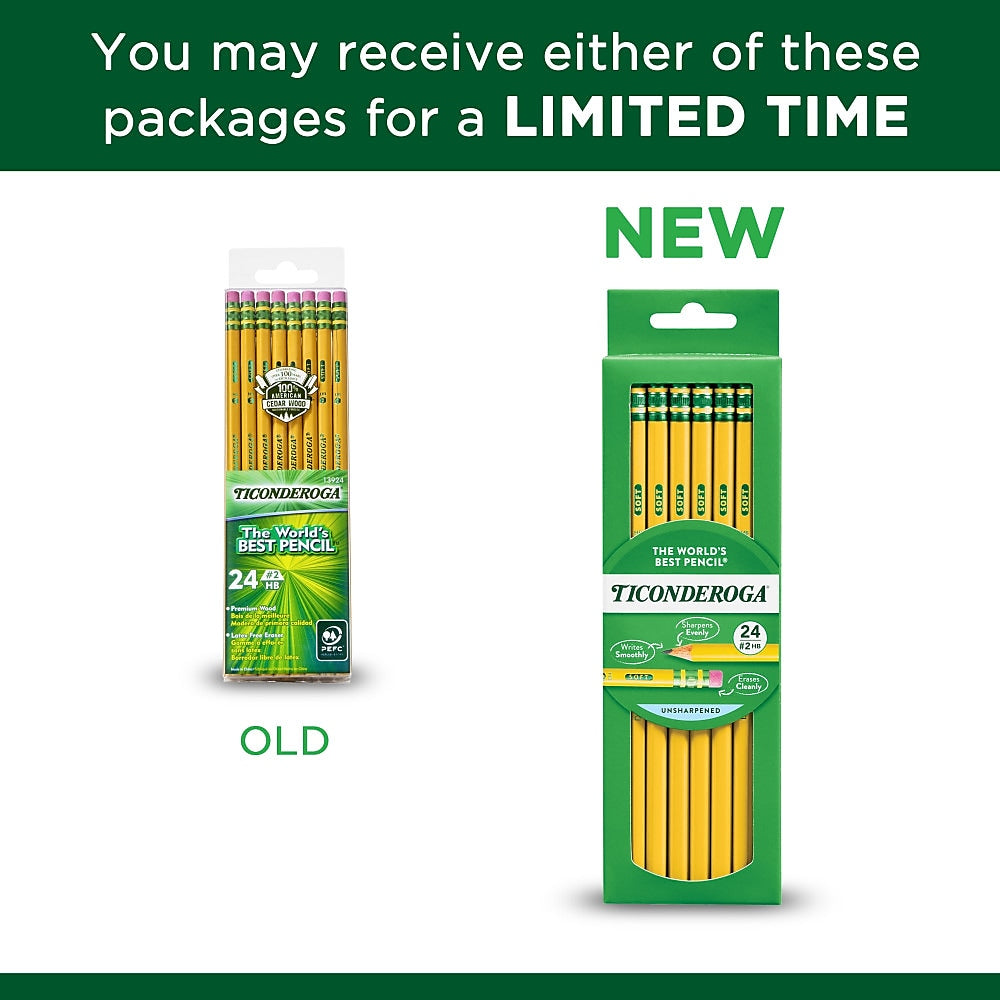 Ticonderoga The World's Best Pencil Wooden Pencil, 2.2mm, #2 Soft Lead, 2 Dozen