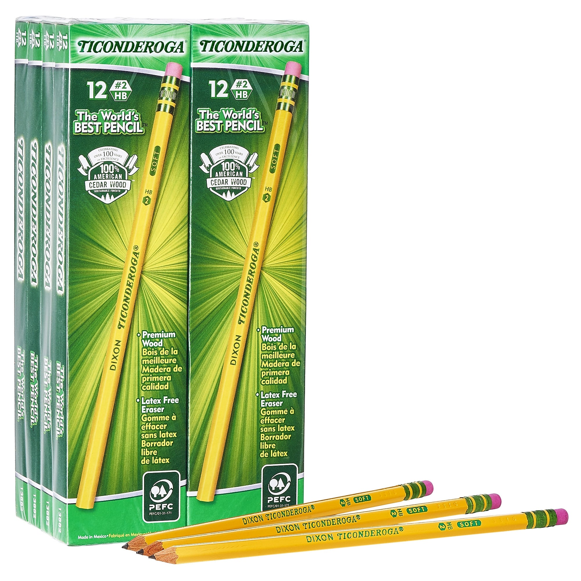 Ticonderoga The World's Best Pencil Wooden Pencil, 2.2mm, #2 Soft Lead, 96/Pack