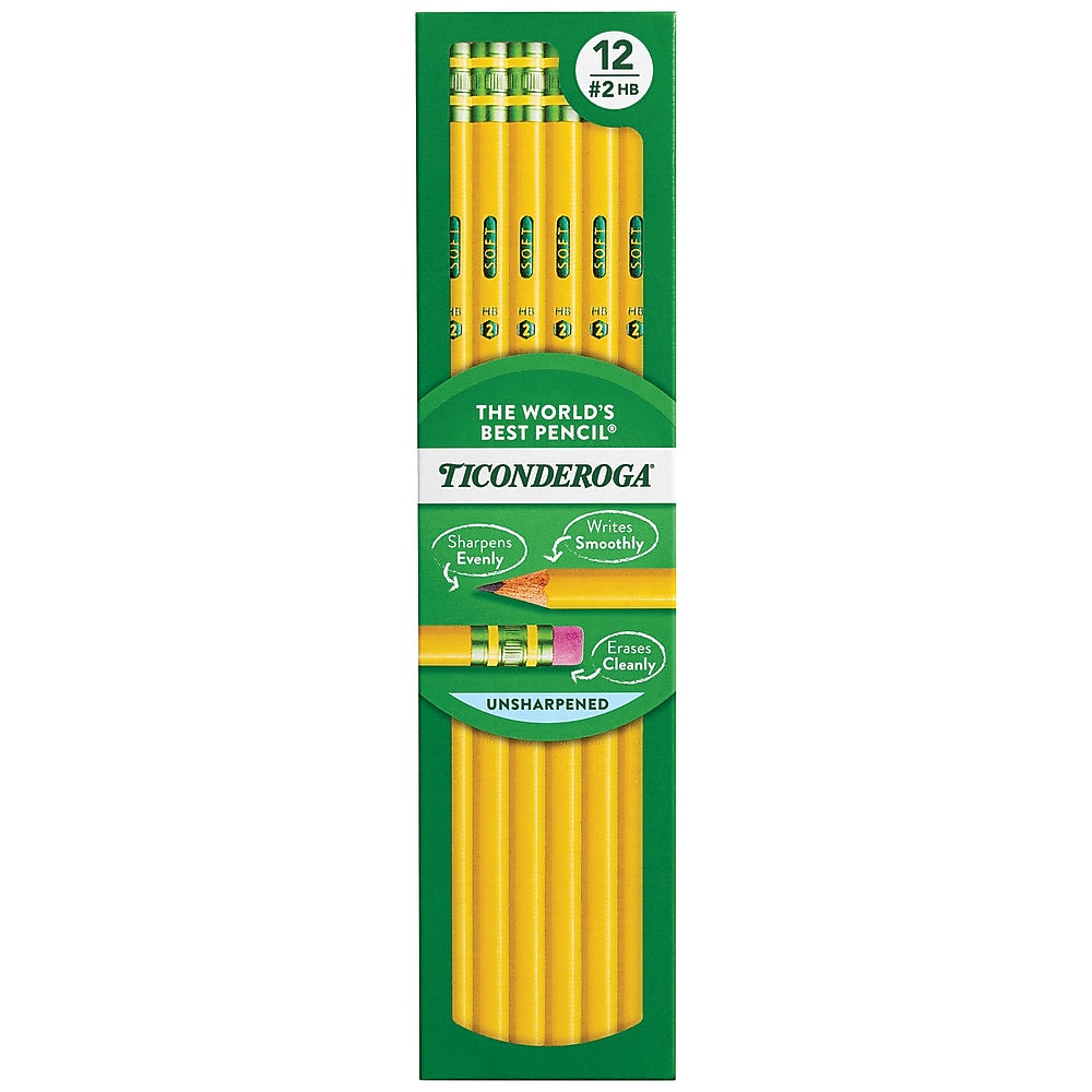 Ticonderoga The World's Best Pencil Wooden Pencil, 2.2mm, #2 Soft Lead, Dozen
