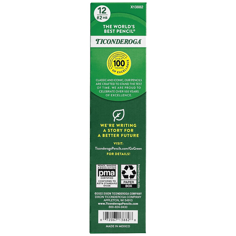 Ticonderoga The World's Best Pencil Wooden Pencil, 2.2mm, #2 Soft Lead, Dozen