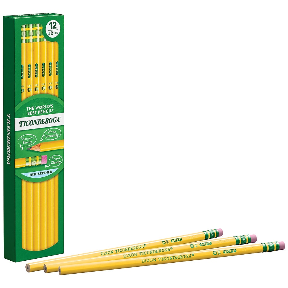 Ticonderoga The World's Best Pencil Wooden Pencil, 2.2mm, #2 Soft Lead, Dozen