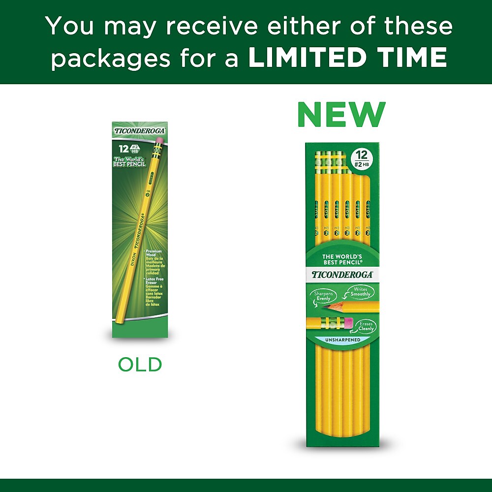 Ticonderoga The World's Best Pencil Wooden Pencil, 2.2mm, #2 Soft Lead, Dozen