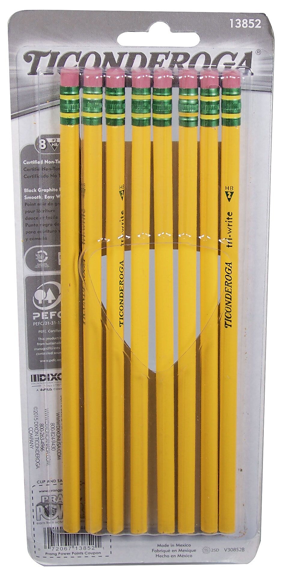 Ticonderoga Wooden Pencil, 0.7mm, #2 Soft Lead, 8/Pack