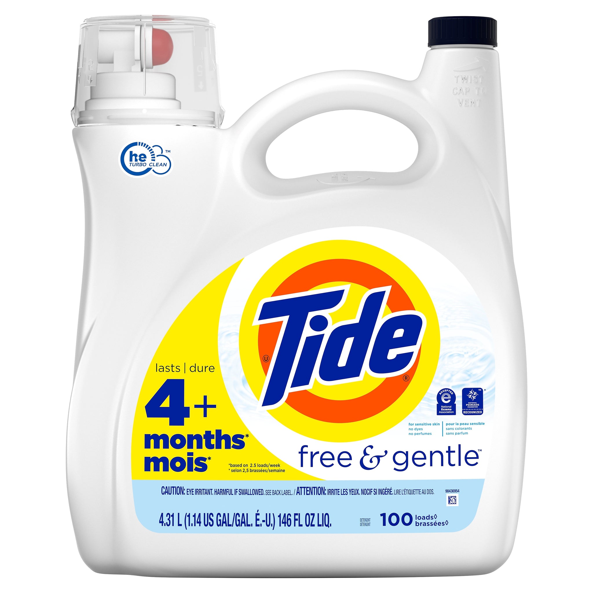 Tide Free & Gentle HE Liquid Laundry Detergent, 100 loads, 146 oz.