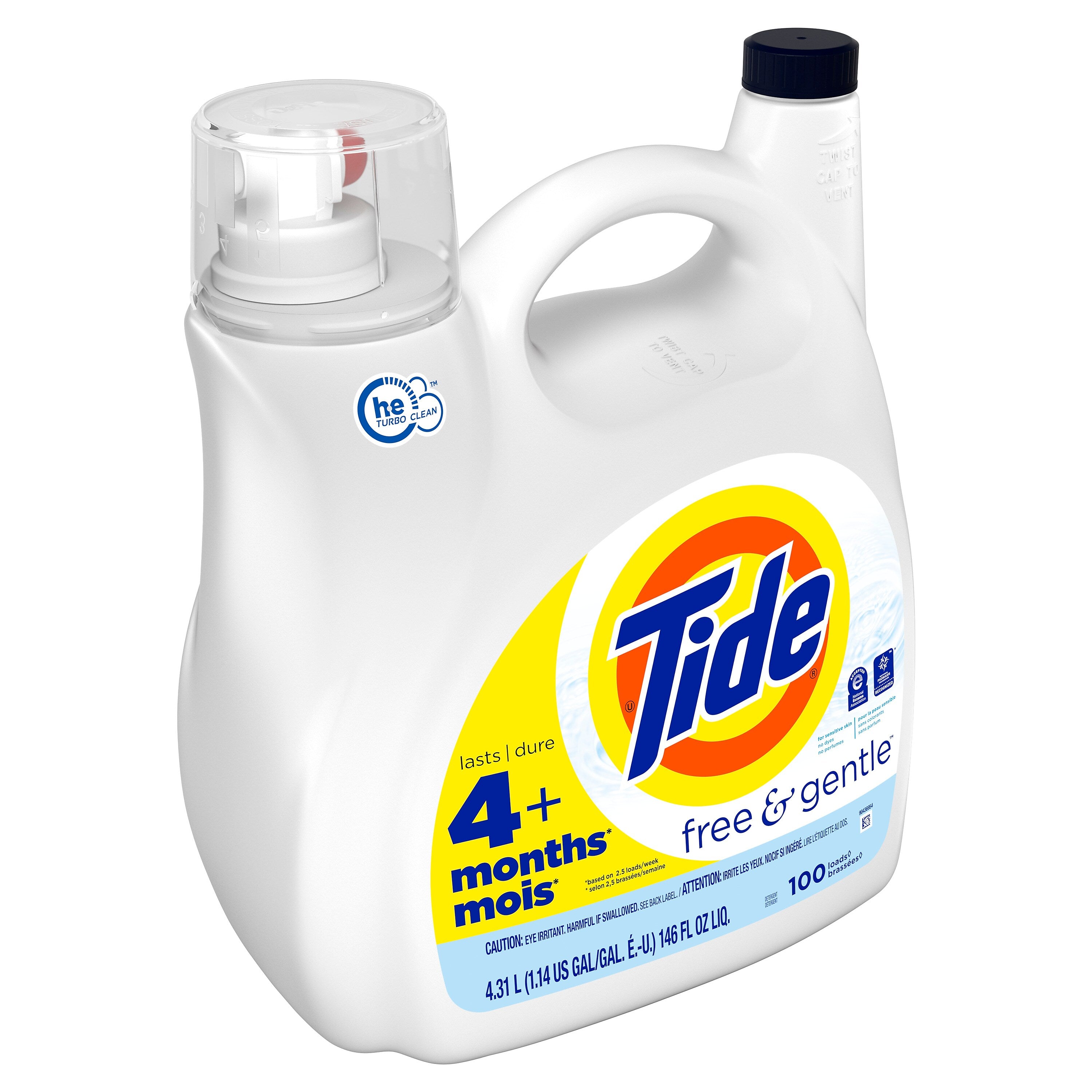Tide Free & Gentle HE Liquid Laundry Detergent, 100 loads, 146 oz.