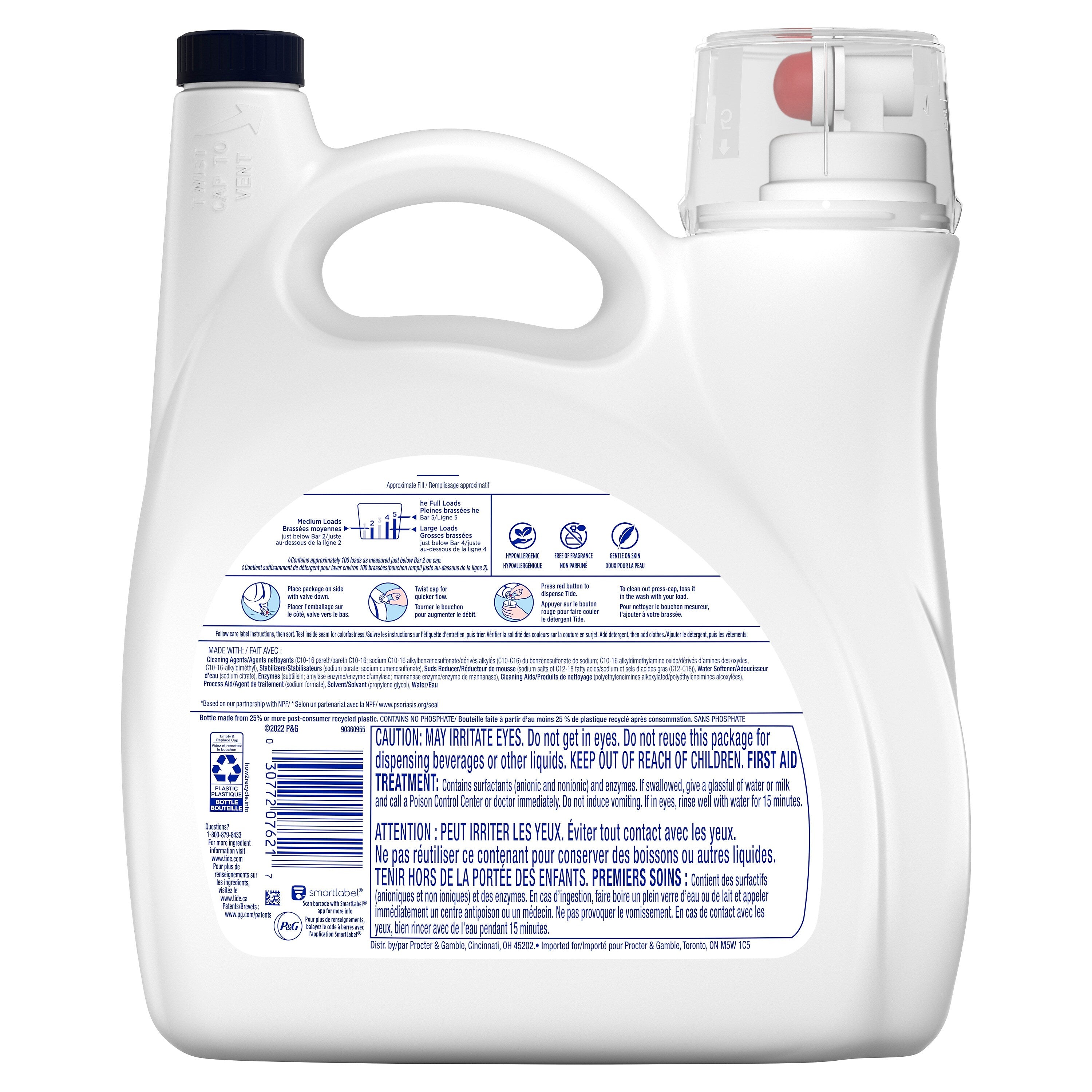 Tide Free & Gentle HE Liquid Laundry Detergent, 100 loads, 146 oz.