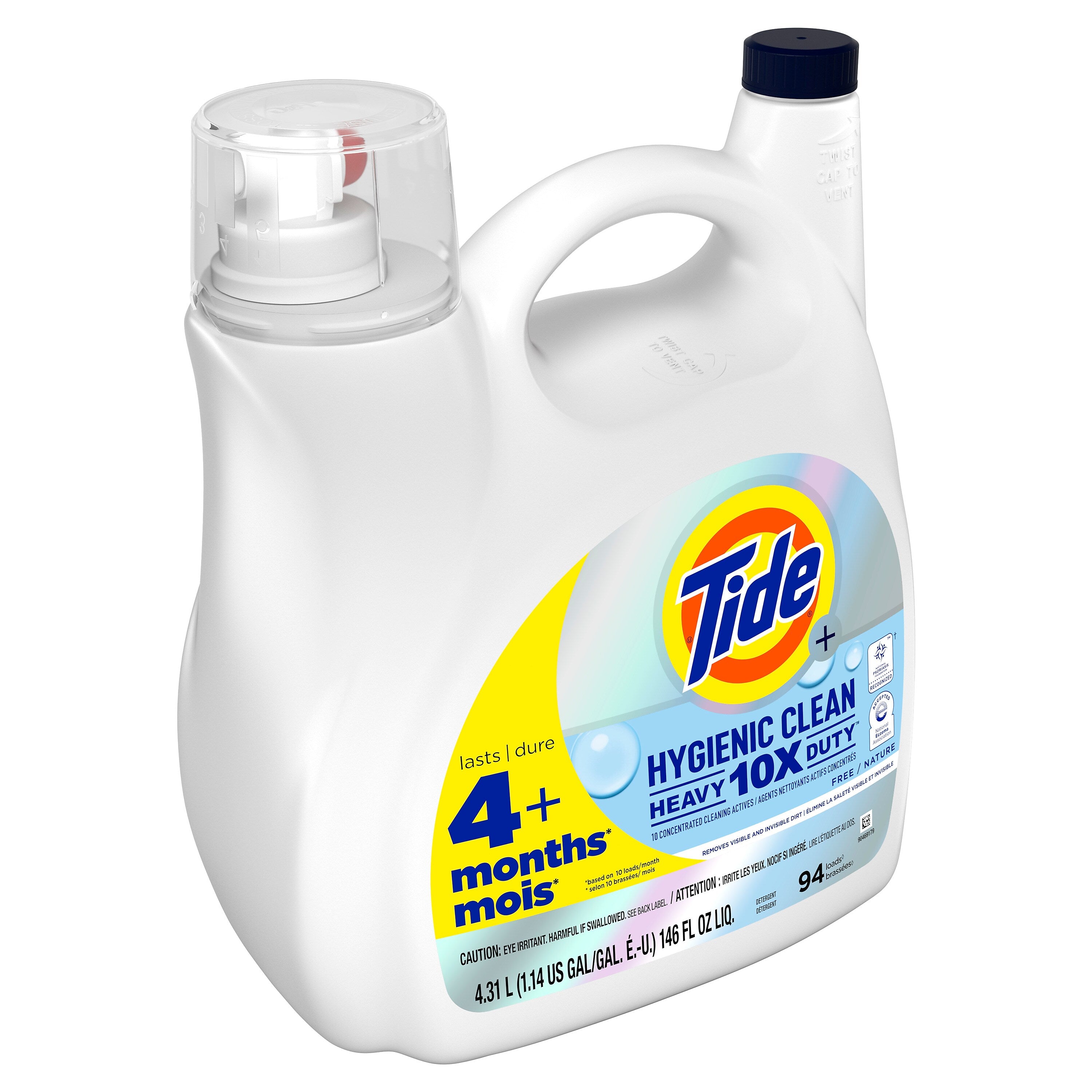 Tide Hygienic Clean HE Liquid Laundry Detergent, Unscented, 94 loads, 146 oz.