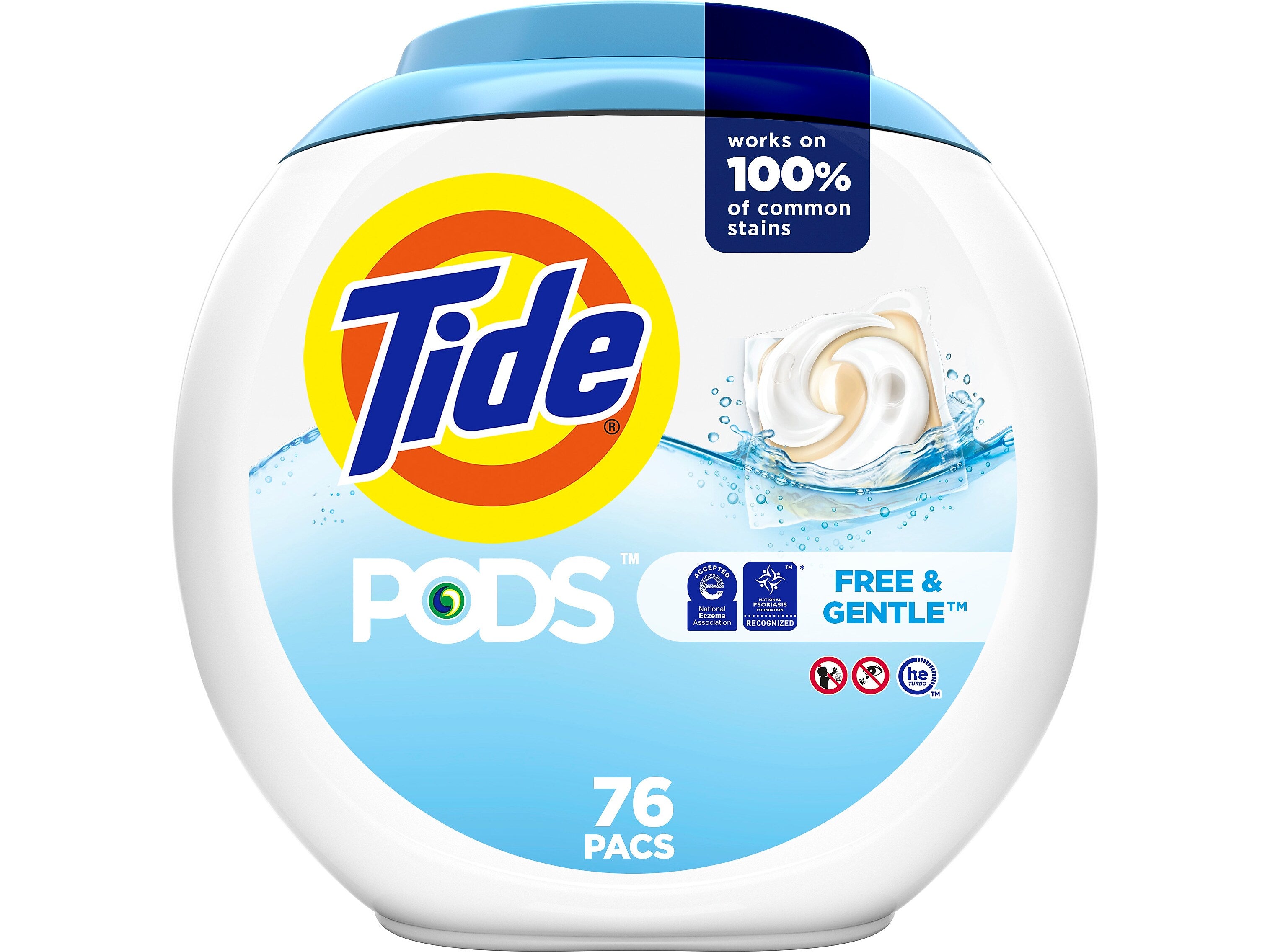 Tide PODS Free & Gentle HE Laundry Detergent Capsule, Coldwater Clean, 63 Oz., 76/Pack