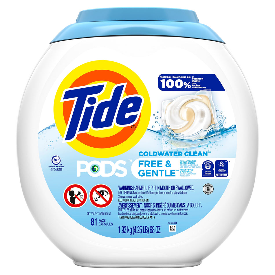 Tide PODS Free & Gentle Laundry Detergent Capsules, 58 oz., 81 Capsules