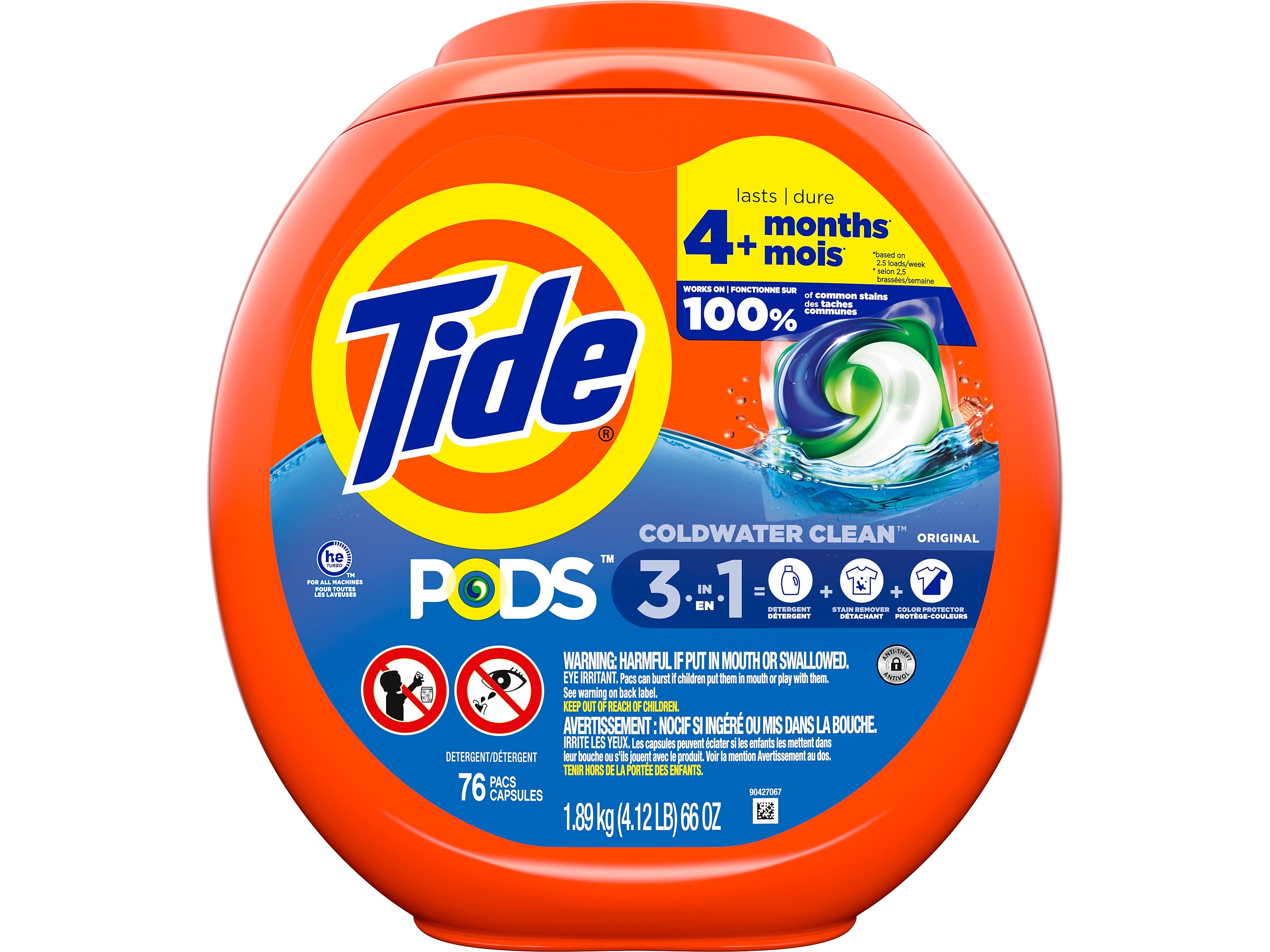 Tide PODS HE Laundry Detergent Capsules, Coldwater Clean Original, 66 Oz., 76/Pack