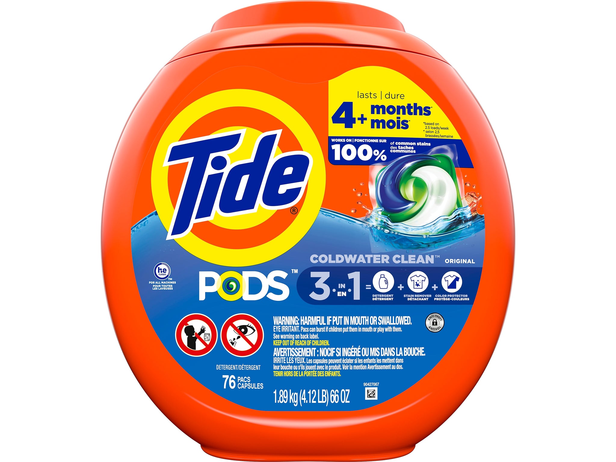 Tide PODS HE Laundry Detergent Capsules, Coldwater Clean Original, 66 Oz., 76/Pack, 4 Packs/Carton