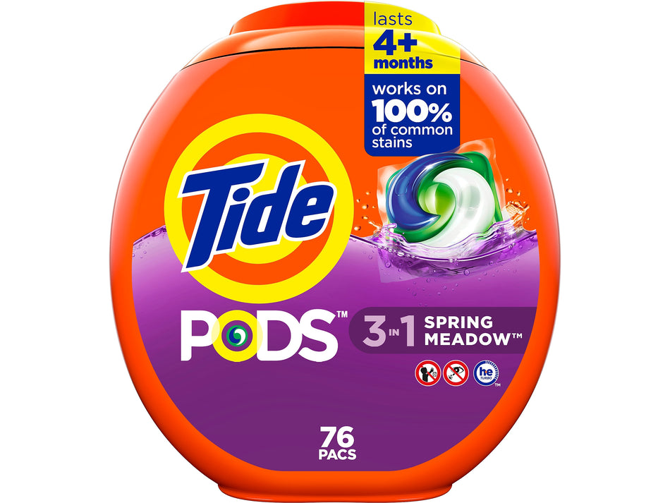 Tide PODS HE Laundry Detergent Capsules, Spring Meadow, 4.12 Lbs., 76/Pack