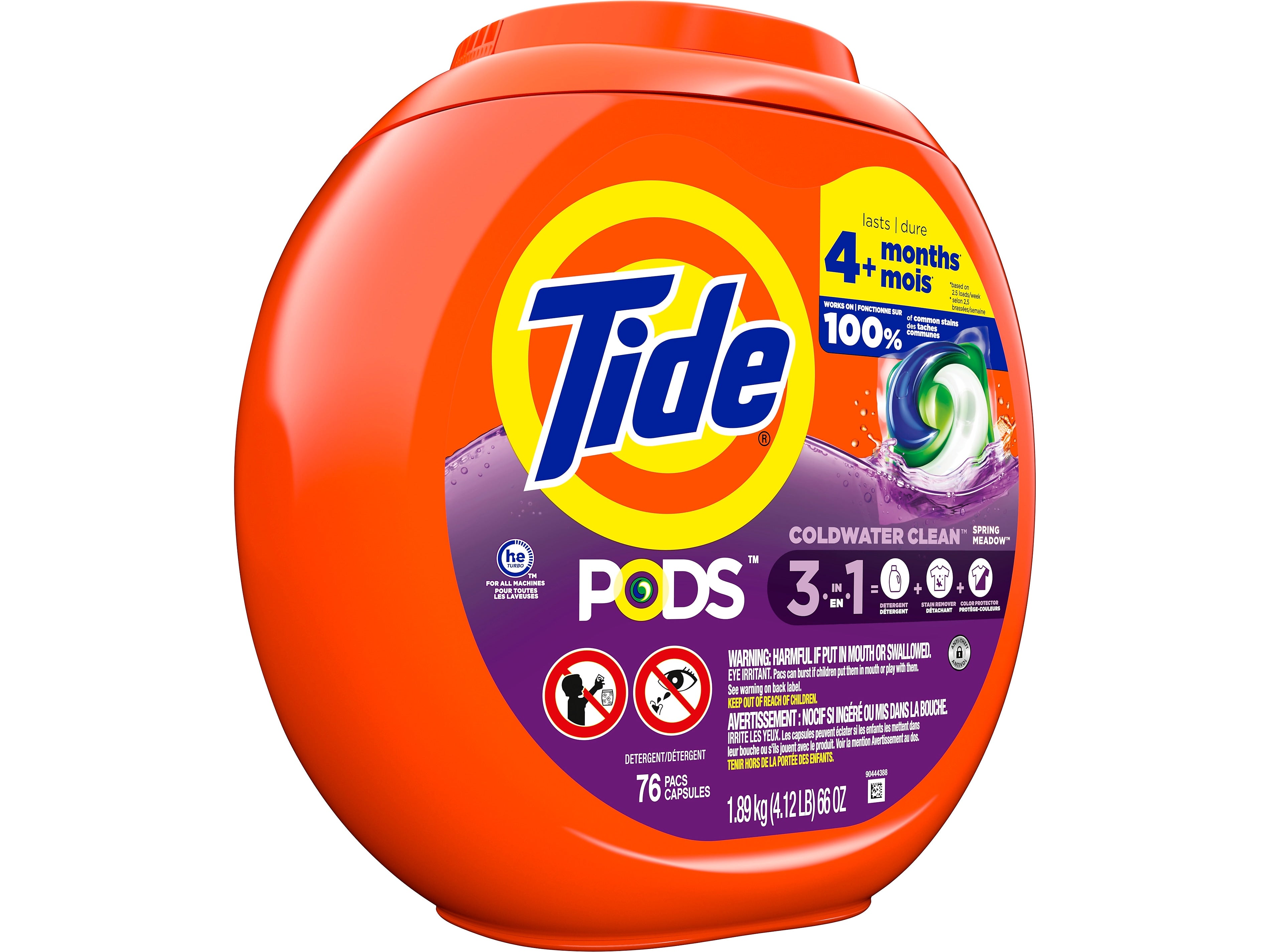 Tide PODS HE Laundry Detergent Capsules, Spring Meadow, 4.12 Lbs., 76/Pack