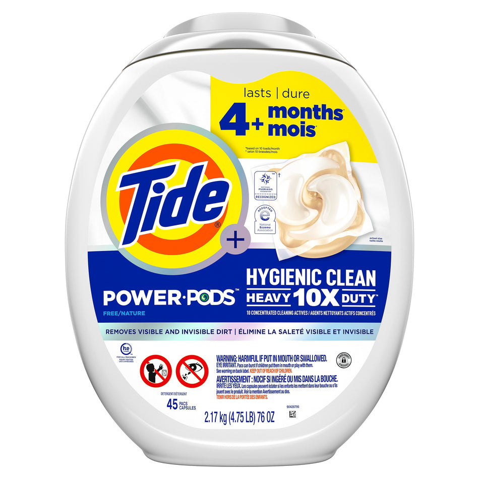 Tide PODS Hygienic Clean Free & Gentle Laundry Detergent Capsules, Unscented, 45 Capsules