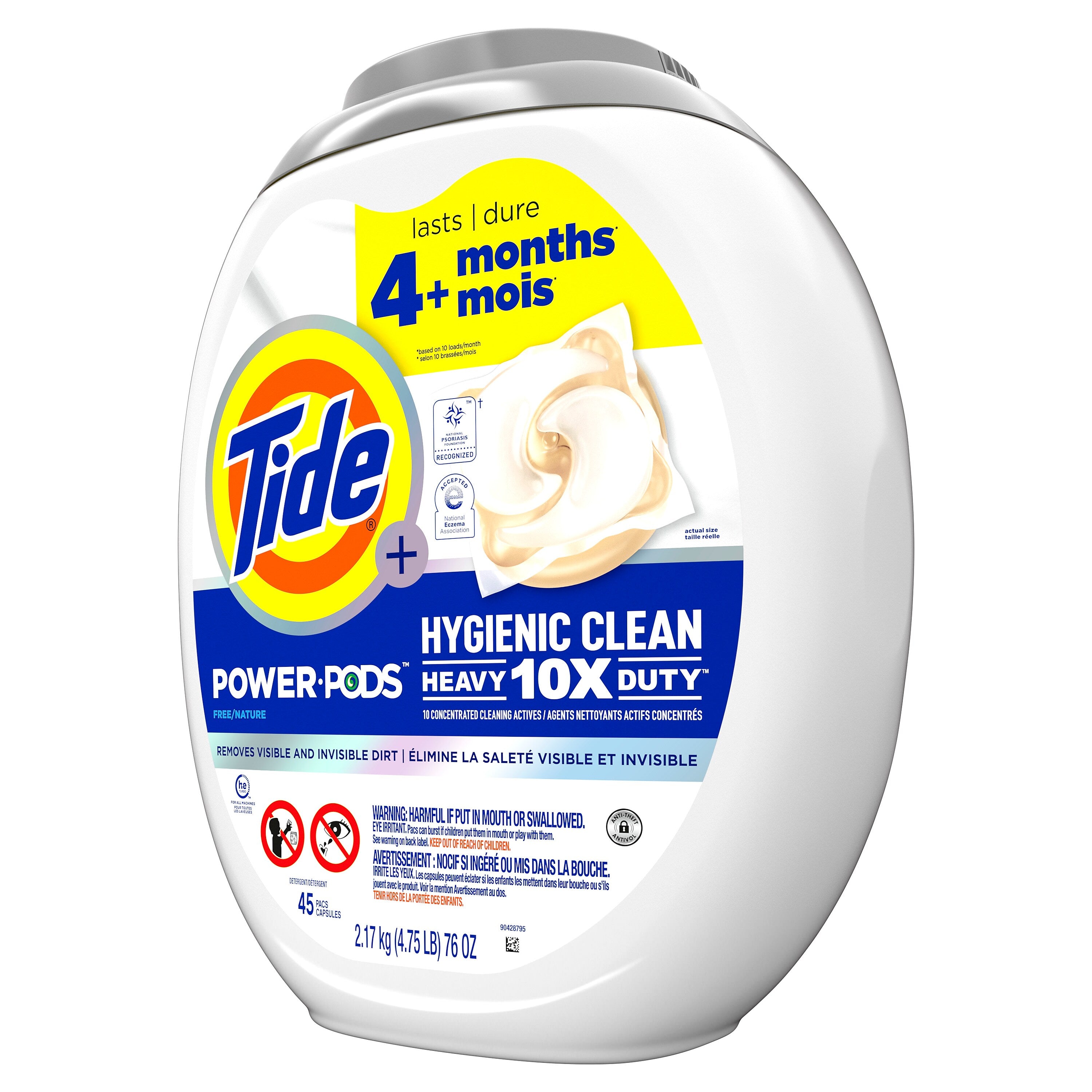 Tide PODS Hygienic Clean Free & Gentle Laundry Detergent Capsules, Unscented, 45 Capsules